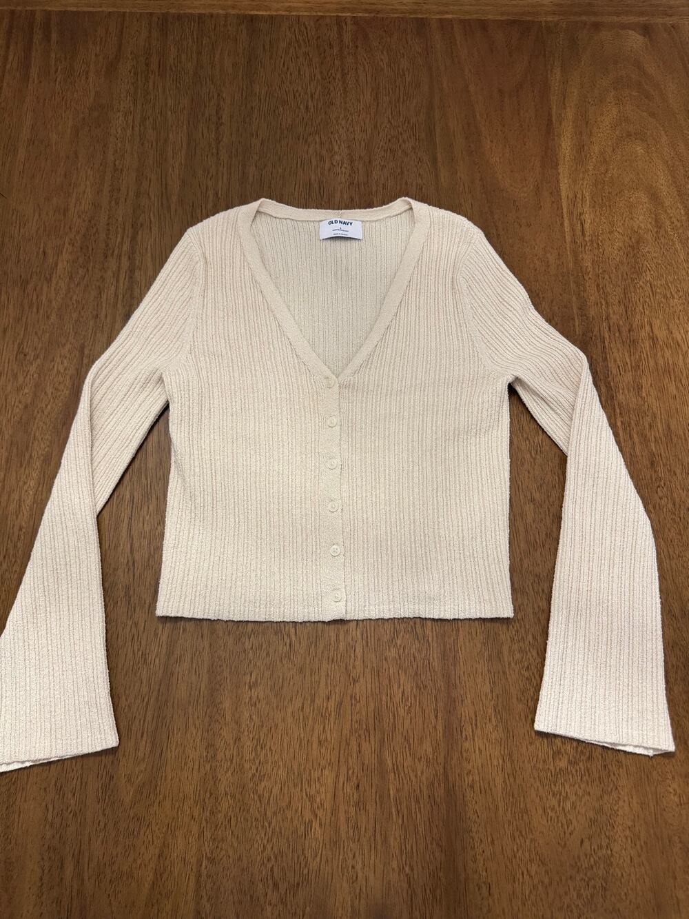 Old Navy Cream Ribbed Button Front Cardigan - Small